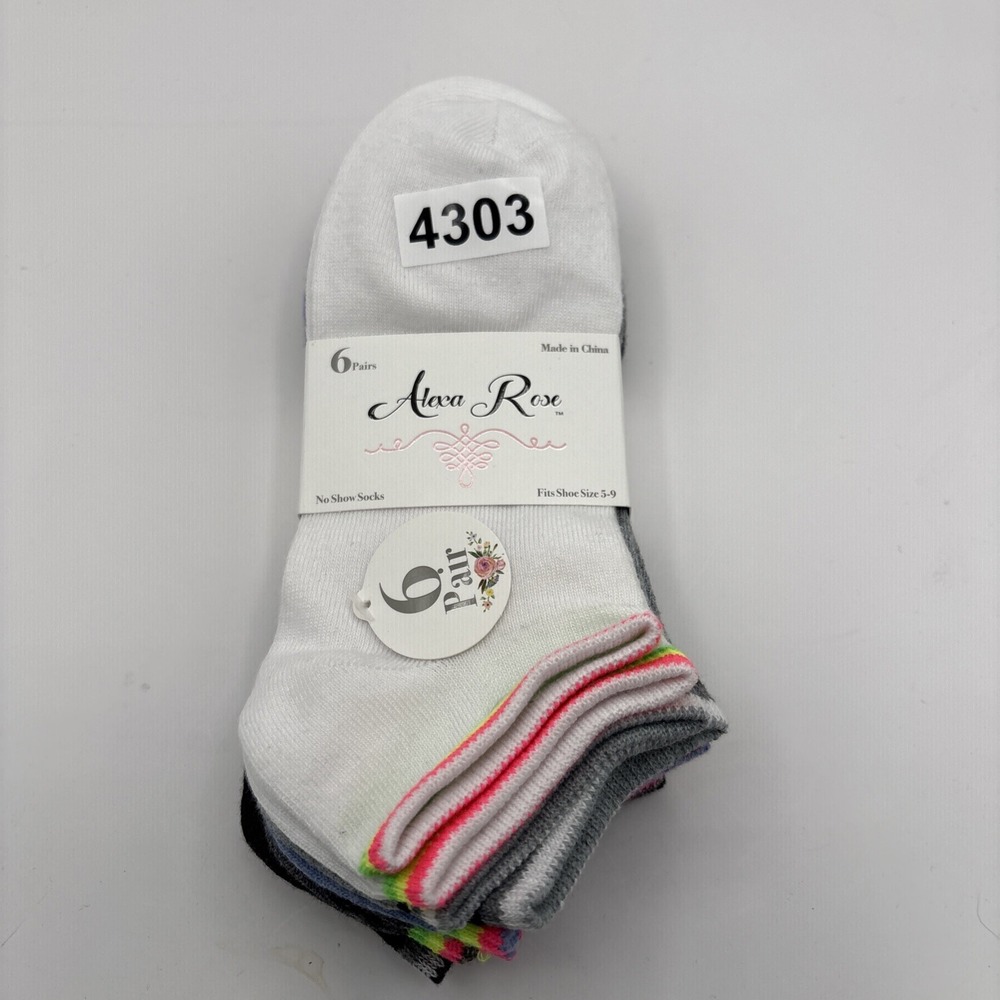 Alexa Rose Women's Shoe Size 5-9 Multi-Color No Show Socks‎ 6 Pairs NWT